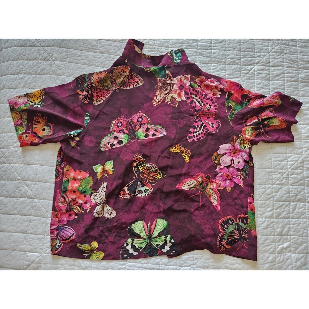 Johnny Was Silk Floral Butterfly Garden Prairie Tropical Pant Set S - Picture 5 of 16